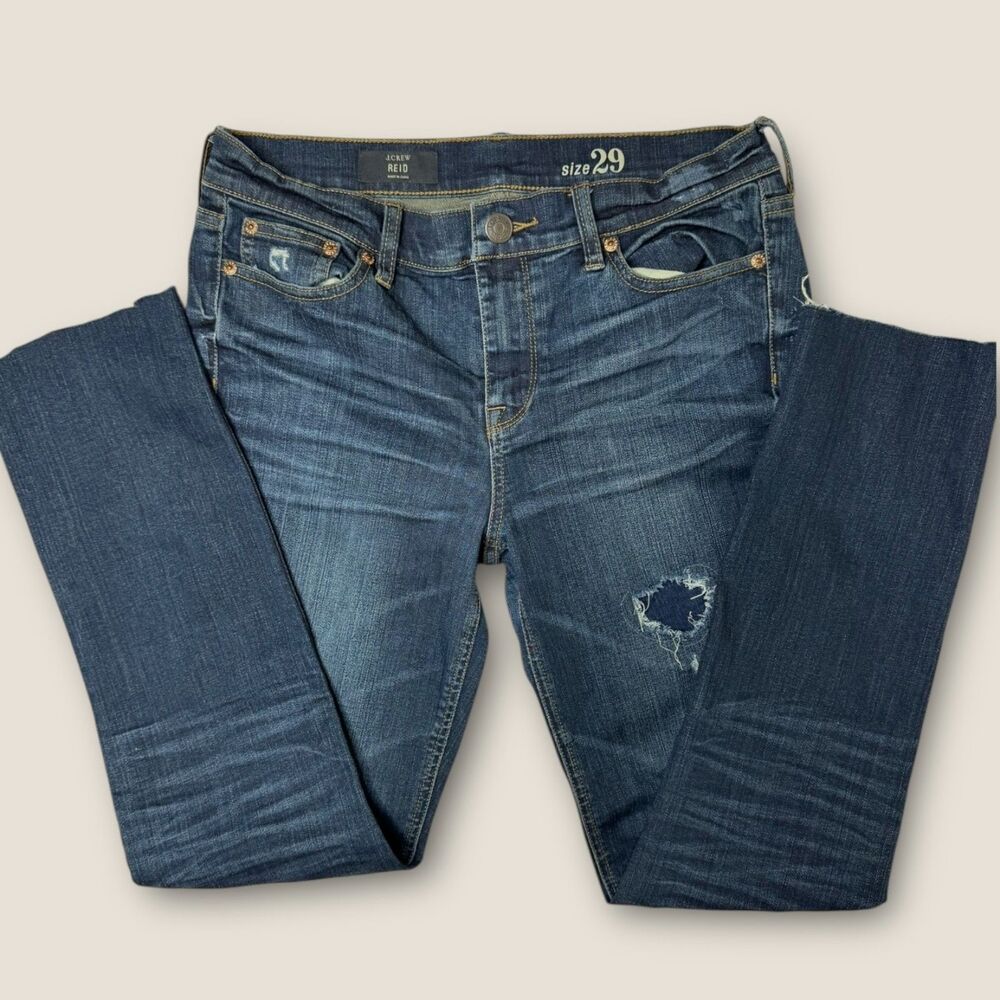 J.Crew Reid Slim Straight Distressed Raw Hem Jeans Women's Size 29
